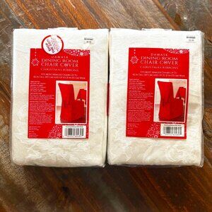 Damask Dining Room Chair Cover Christmas Ribbons White Armless Chairs Up To 42"